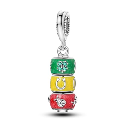 Teleye Vier - Blatt Klee und Marienkäfer Lucky Bead Anhänger Charm, Perlenarmband Charm, Fit für 3mm-4,5mm Armbänder von Teleye