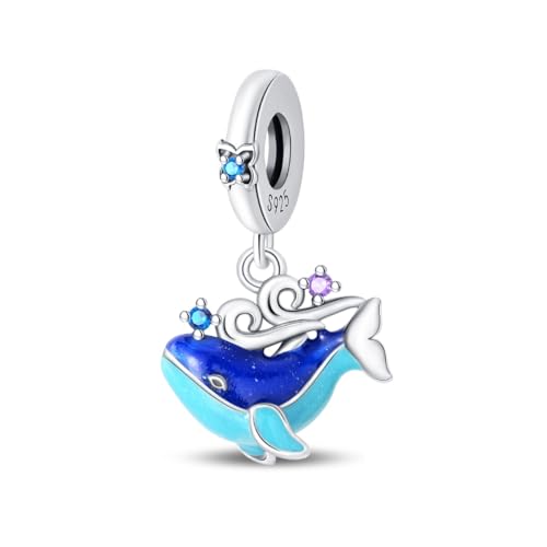 Teleye Wave Whale Anhänger Charm, Perlenarmband Charm, Fit für 3mm-4,5mm Armbänder von Teleye
