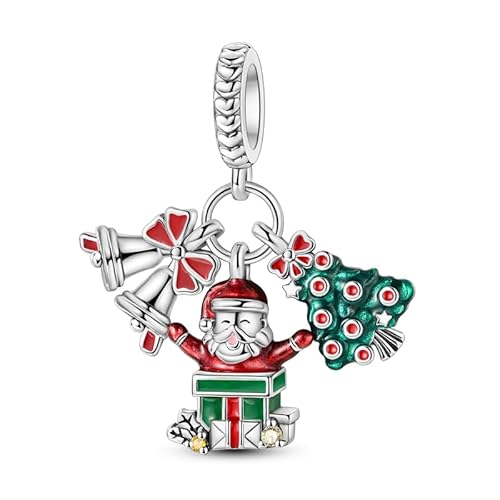 Teleye Weihnachtsbaum Glocke und Weihnachtsmann Anhänger Charm, Perlenarmband Charm, Fit für 3mm-4,5mm Armbänder von Teleye