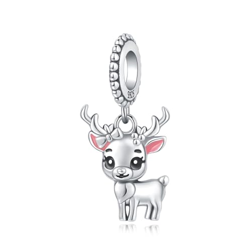 Weihnachten Hirsch Anhänger Charm, 925 Sterling Silber Charm Armband Zubehör, kompatibel mit Pandora Armband Halskette von Teleye