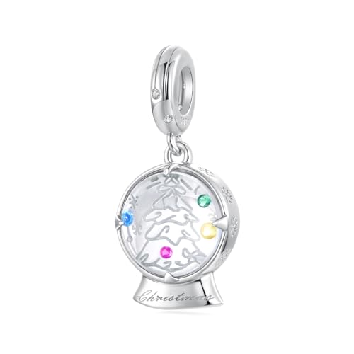 Weihnachten Kristallkugel Anhänger Charm, 925 Sterling Silber Charm von Teleye