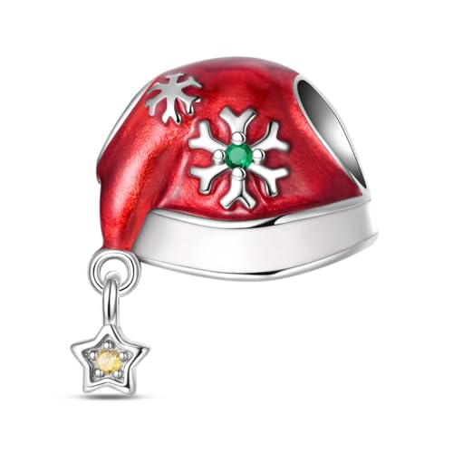 Weihnachten Schneeflocke Hut Perlen Charme, 925 Sterling Silber Charme Armband Zubehör, kompatibel mit Pandora Armband Halskette von Teleye