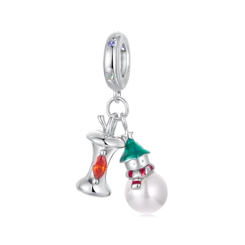 Weihnachten Schneemann Apfel Anhänger Charm, 925 Sterling Silber Charm von Teleye