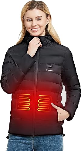 Telguua Beheizbare Jacke mit Powerbank, Damen Beheizte Jacken, Heizjacke with Kapuze, 14400mAh 7.4V Heizbare Jacke Winterjacke Wärmende Jacket für Weihnachten(Größe 2XL) von Telguua