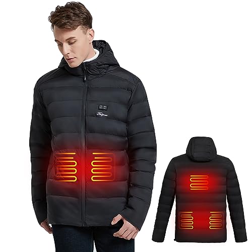 Beheizbare Jacke mit Powerbank,Herren Heizjacke 14400mAh 7.4V,Beheizte Jacken with Kapuze,Warme Jacke Heizjacke mit 5 Heizstufen Wasserdicht Wintermäntel Körperwärmer zum Outdoorarbeiten Skifahren von Telguua