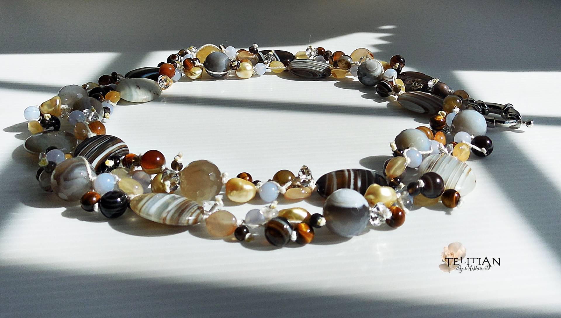 Gebänderte Achat Statement Kette Lange Perlen Design Mit von Telitian