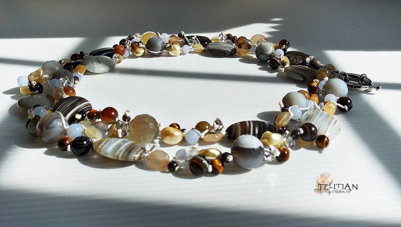 Gebänderte Achat Statement Kette Lange Perlen Design Mit von Telitian