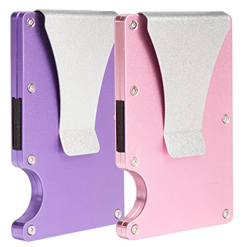 Telituny RFID-blockierendes minimalistisches Portemonnaie,2er-Pack schmale Herren-Geldbörse, Metall-Geldbörse mit Geldklammer, Kreditkartenetui, Metall-Geldbörse mit Geldklammer (rosa/lila) von Telituny