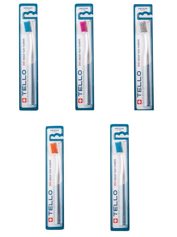 Tello GmbH Zahnbürste 5x TELLO Brush Medium 3940 - Zahnbürste - Medium Borsten von Tello GmbH