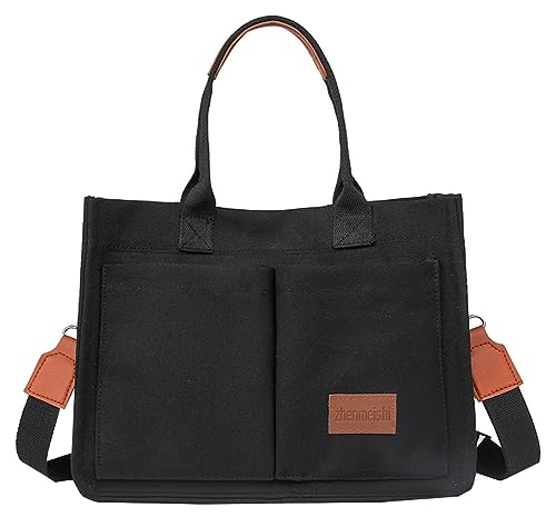 Canvas Tote Taschen für Frauen Große Schulter Hobo Taschen Handtaschen Geldbörse Big Satchel Geldbörsen Multi-Taschen Casual Arbeitstaschen 2023, A-Schwarz, Medium von Tellrain