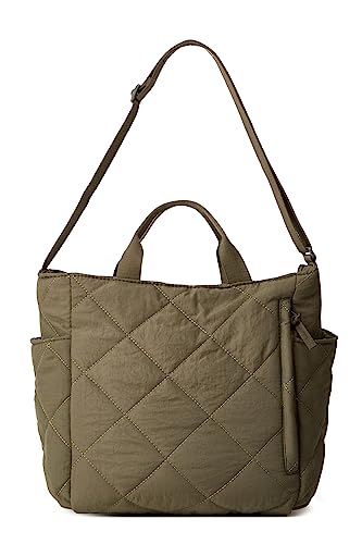 Puffer Tote Bag Frauen Gesteppte Crossbody Handtasche Gitter Gepolsterte Hobo Puffy Geldbörse Casual Satchel Bag, Oliv/Blatt für mich (Leaf It to Me), Medium von Tellrain