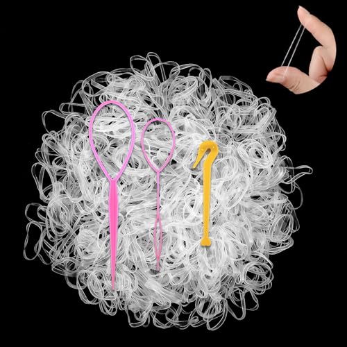 1000 Stück Haargummis Klein Transparente mit 3 Flechthilfe Haare Set Kleine Haargummis Mädchen Zopfgummis Dünne Gummibänder Elastische Mini Haargummis Scrunchies für Kinder Haar Zöpfen von Telooco