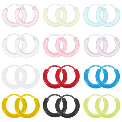 12 Paar Mini Creolen Ohrringe Piercings Creolen Damen Knorpel Ohrringe Set Bunte Hypoallergene Hoop Earrings Knorpel Nasenringe Damen Herren Klein Ohrstecker für Empfindliche Ohren von Telooco