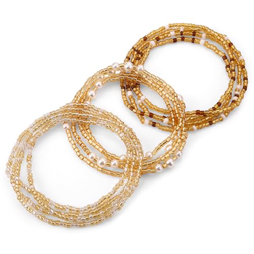 3 Stück Perlen Bauchkette Damen Taillenketten Körper Bauch Perlen Taillenkette Elastische Sommer Perle Bauchketten Afrikanische Nabelkette Gürtel Bikini Schmuck Zubehör für Frauen Damen von Telooco