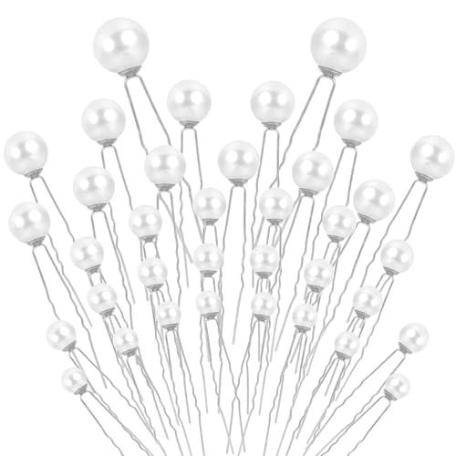 36 Stück Hochzeit Perlen Haarnadeln U-Förmige Perlen Haarspangen Braut Hochzeit Haarschmuck Haarkamm zum Stecken Perlenhaarnadel für Brautfrisur Brautjungfernfrisur, 6 Größen (Silber) von Telooco