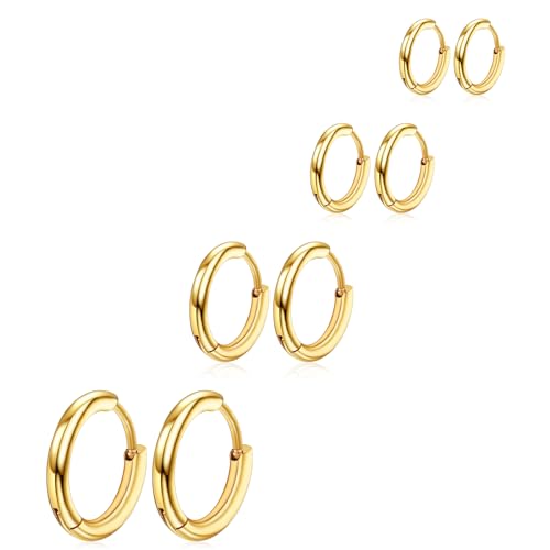 4 Paar Gold Creolen Edelstahl Kleine Hoop Damen Ohrringe Edelstahl Creolen Set Goldene Hoops Hypoallergen Kleine Ohrringe für Damen Herren, 6/8/10/12 mm von Telooco