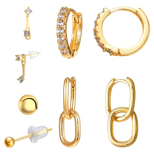 4 Paar Knorpel Ohrringe Gold Mini Creolen Zirkonia Damenohrringe Goldene Ohrringe mit Anhänger Hypoallergene Ohrstecker für Damen Mädchen Zarte Kleine Doppelte Creolen für Mehrere Piercings von Telooco