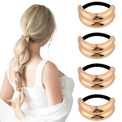 4 Stück Haargummi Schwarz Pferdeschwanz Elastisch Haargummi Scrunchie Mädchen Gold Metall Haargummis Damen Dicke Doppellagige Haargummis mit Metallbügel für Pferdeschwänze Dickes Haar von Telooco