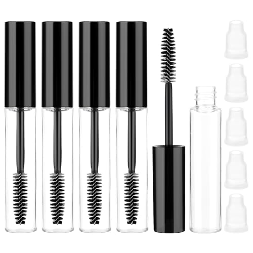 5 Stück Leere Mascara Tube 10ml Nachfüllbare Mascara Flasche mit Wimpernbürste Transparente Kunststoff Behälterflasche Röhre mit Innenstopfen zur Vermeidung von Auslaufen (Schwarz) von Telooco