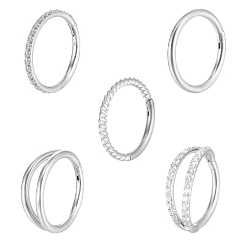 5 Stück Nasenring Piercing 18G Doppel Nasenringe Chirurgenstahl Septum Ring für Damen Lippenpiercing Ring Knorpel Ohrringe Concha Rille Nasenring Hoop Conch Piercing Schmuck für Damen, 8mm von Telooco