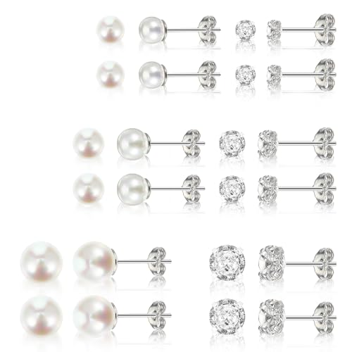 6 Paar Perlenohrringe Damen Zirkonia und Perlen Ohrstecker Schmetterling Silber 925 Perlenohrringe für Damen Kubikzirkonia Ohrringe Exquisites Kleines Perlen Ohrringe für Mehrere Piercing von Telooco