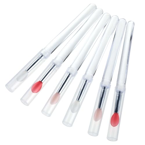 6 Stück Lidschatten Applikator Lippenpinsel Silikon Nailart Pinsel Transparente Nagel Lipgloss Applikator Werkzeug Lippen Lidschatten Make-up Stick Silikon Lippenstiftpinsel mit Abdeckung von Telooco