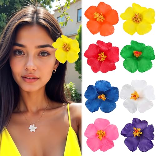 8 Stück Hawaii Blumen Haarspangen Damen Bohemian Blumen Haarnadeln Künstliche Sommer Haarklammern Mädchen Haarschmuck für Frauen Mädchen Brautschmuck Hochzeit Strandparty Urlaub Zubehör von Telooco