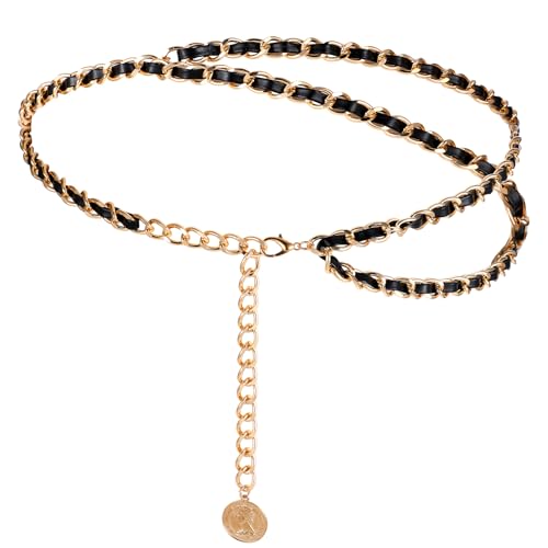 Doppelter Kettengürtel Metall Bauchkette Gold Damen Sommer Taillenkette Boho Damengürtel Verstellbarer Kettengürtel Modeketten Waist Chain Taillenschmuck für Frauen Mädchen Kleider Jeans von Telooco