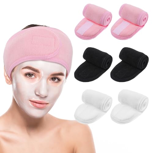 Haarband Kosmetik Stirnband Frottee 6 Stück Damen Haarband für Make Up Spa Sport Yoga Verstellbare Haarschutzband mit Klettverschluss Abschmink Haarbänder Kosmetik für Damen Mädchen von Telooco
