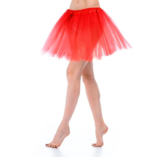 Tütü Rock Damen Ballett Tutu Rot Tüllrock Mädchen Vintage 80er 90er Jahre Party Tüll Blasen Tutu Erwachsene 3 Lagiges Stretch Ballett Röcke für Frauen Mädchen Abschlussball Partykleid von Telooco