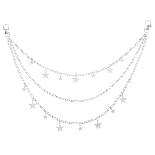 Punk Hosenketten Retro Stern Jeans Hosen Ketten Rock Hosenkette Damen Silber Taschenkette Mehrschicht Gürtel Hosenkette Hip-Hop Rock Schlüsselkette Körper Accessoires für Männer und Frauen von Telooco