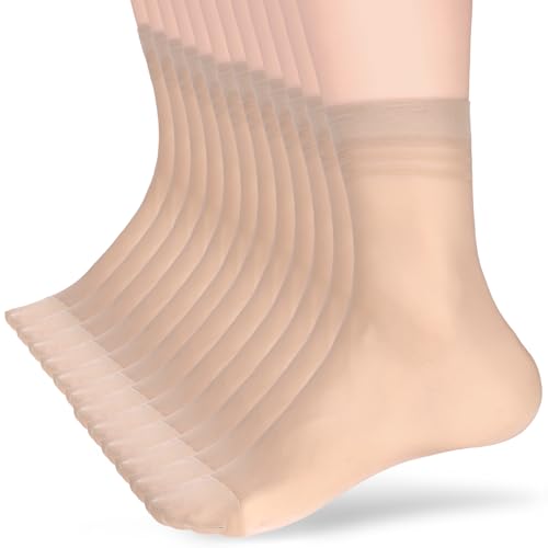 Telooco 12 Paar Dünn Nylonstrümpfe Damen Durchsichtig Söckchen Kurze Seidenstrümpfe Nylon Socken Ultradünne Strümpfe Atmungsaktiv Socken mit Verstärkten Zehen (Hautfarben) von Telooco