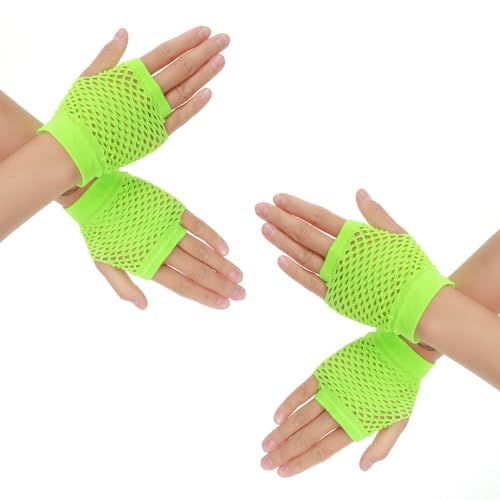 Telooco 2 Paar Kurz Netzhandschuhe Grün Gothic Halloween Handschuhe Fingerlose Handschuhe Vintage Punk 80er 90er Jahre Party Netzhandschuhe für Halloween Karnevals Cosplay Mottoparty von Telooco