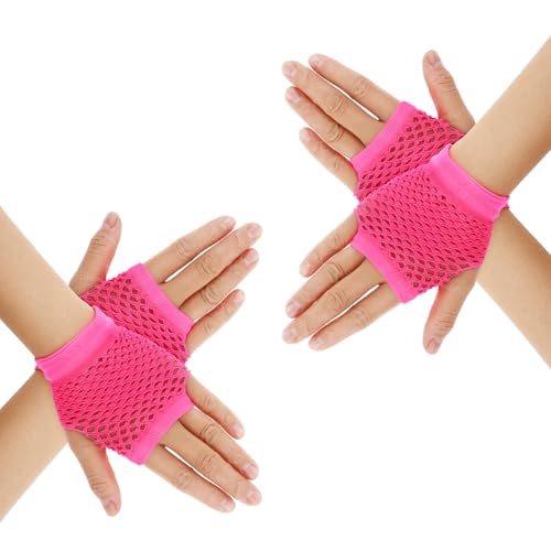 Telooco 2 Paar Kurz Netzhandschuhe Rosenrot Gothic Halloween Handschuhe Fingerlose Handschuhe Vintage Punk 80er 90er Jahre Party Netzhandschuhe für Halloween Karnevals Cosplay Mottoparty von Telooco