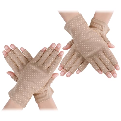 Telooco 2 Paar UV Handschuhe Nägel Fingerlose Handschuhe Damen Sonnenschutz Handschuhe Ohne Finger Kurz Sommer Handschuhe Half Finger Schutzhandschuhe Outdoor für Damen Herren (Khaki) von Telooco