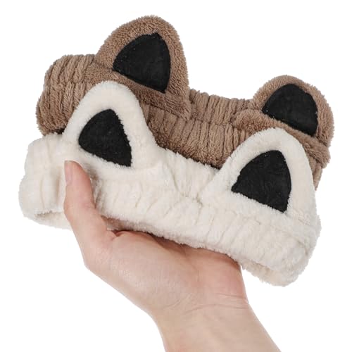 Telooco 2 Stück Stoff Stirnbänder zum Gesichtswaschen Kosmetik Stirnbänder Katzenohr Spa Stirnband Damen Make up Haarbänder Süße Katzen Hautpflege Schminken Haarschmuck für Damen Frauen von Telooco