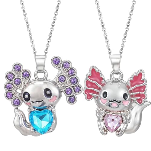 Telooco 2 Stück Axolotl Kette Damen Kristall Halskette Mode Tiere Choker Kette mit Anhänger Trachtenkette Damen Aesthetic Schmuck Axolotl Halsketten mit Salamander Anhänger (Blau, Rosa) von Telooco