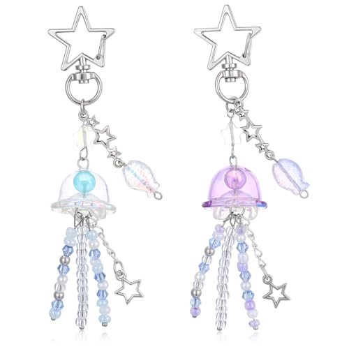 Telooco 2 Stück Quallen Schlüsselanhänger Aesthetic Süße Taschenanhänger Damen Mini Bag Charm Qualle Anhänger Schlüssel Y2K Schlüsselanhänger Acryl Perlen Anhänger für Kamera Geldbörse Gepäck von Telooco