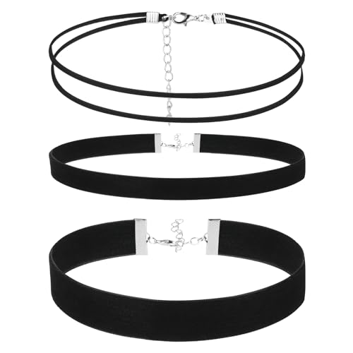 Telooco 3 Stück Samt Trachtenkette Choker Schwarze Samtkragen Damen Verstellbarer Gothic Choker Kette Samt Halskette Choker Mehrschichtig Choker Halsband Damen-und Mädchenschmuck von Telooco