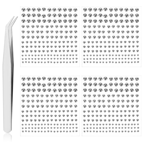Telooco Bauchnabelpiercing Fake, 4 Blatt Piercing Sticker mit Pinzette, 3/4/5/6 mm Strasssteine Nasen Lippenpiercing Stickers Silber Fake Nasenpiercing Gesicht Ohr Lippe Körperschmuck von Telooco