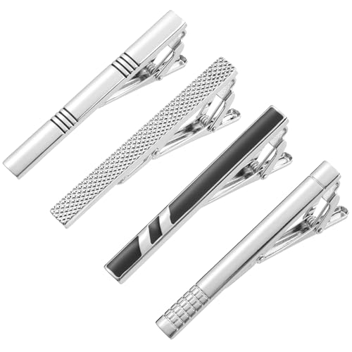Telooco 4 Stück Herren Krawattennadel Silber Metall Hochzeit Krawattenklammer für Männer Einfache Krawattennadel zum Tragen Tie Clip Set Krawattennadeln Geschenk für Freund Valentinstag von Telooco