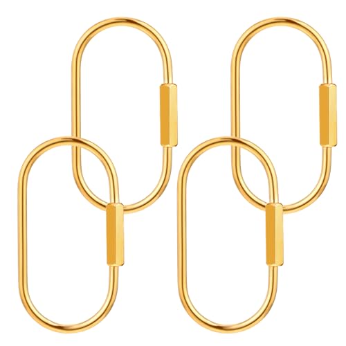 Telooco 4 Stück Schlüsselring Gold Messing Schlüsselanhänger Goldene Schlüsselringe mit Schraubverschluss Spannschloss Key Ring Karabinerhaken Karabiner Geldbörsen Taschenanhänger für Handtaschen von Telooco