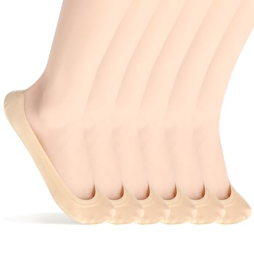 Telooco 6 Paar Ballerina Socken Damen Nylon Füßlinge No Show Socken für Ballerinas Invisible Socks Unsichtbare Silikon Söckchen für High Heels Einzelschuhe Wohnungen (Hautfarbe) von Telooco