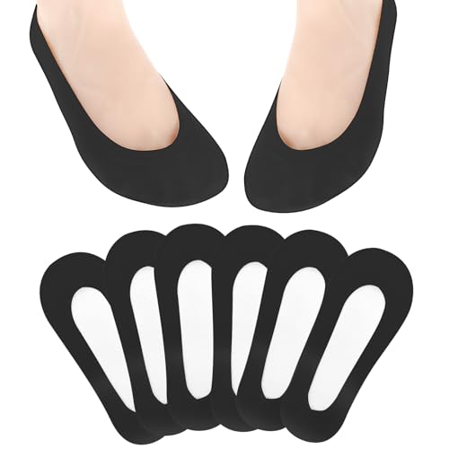 Telooco 6 Paar Ballerina Socken Damen Nylon Füßlinge No Show Socken für Ballerinas Invisible Socks Unsichtbare Silikon Söckchen für High Heels Einzelschuhe Wohnungen (Schwarz) von Telooco