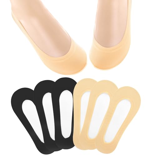 Telooco 6 Paar Ballerina Socken Damen Nylon Füßlinge No Show Socken für Ballerinas Invisible Socks Unsichtbare Silikon Söckchen für High Heels Einzelschuhe Wohnungen (Schwarz, Hautfarbe) von Telooco