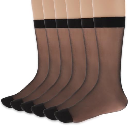 Telooco 6 Paar Nylonstrümpfe Damen Transparente Nylon Socken Atmungsaktive Ultradünn Sommersocken Wadenhohe Rockstrümpfe Damensocken für Frauen Mädchen (Schwarz) von Telooco