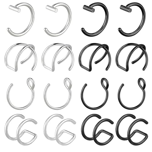 Telooco 16 Stück Nasenring Piercing Fake Nasenpiercing Gothic Septum Piercing Nasenring Hoop 20G Edelstahl Fake Lippenpiercing Ring Damen Herren von Telooco