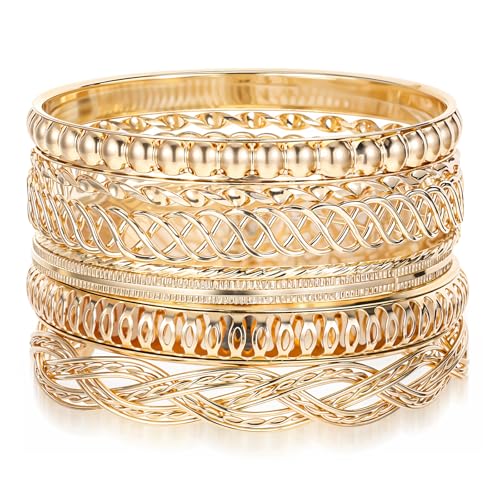Telooco 7 Stück Gold Armreif für Frauen Mehrlagiges Armband Damen Boho Stapelbar Indische Armreifen Set Hochzeit Armreifen Set Indischer Vintage Armbänder Schmuckset Geschenk für Damen Frauen von Telooco
