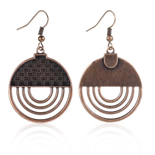 Telooco Modeschmuck Ohrringe Hängend Boho Ohrringe Damen Vintage Ethno Geschnitzte Ohrhänger Runde Hohlem Creolen Anhänger Boho Schmuck Geschenk für Damen Frauen von Telooco