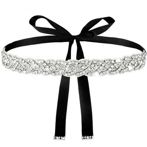 Telooco Brautgürtel Damen Taillengürtel Braut Strass Hochzeit Gürtel Schwarz Glitzer Schärpe Handgefertigt Gewebt Kleid Gürtel Kristallgürtel für Braut Brautjungfer Hochzeit Party von Telooco